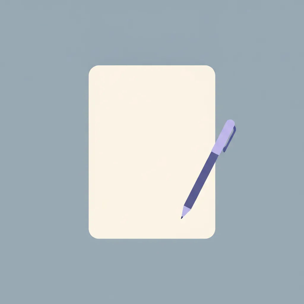 A blank page with a pen resting beside it.
