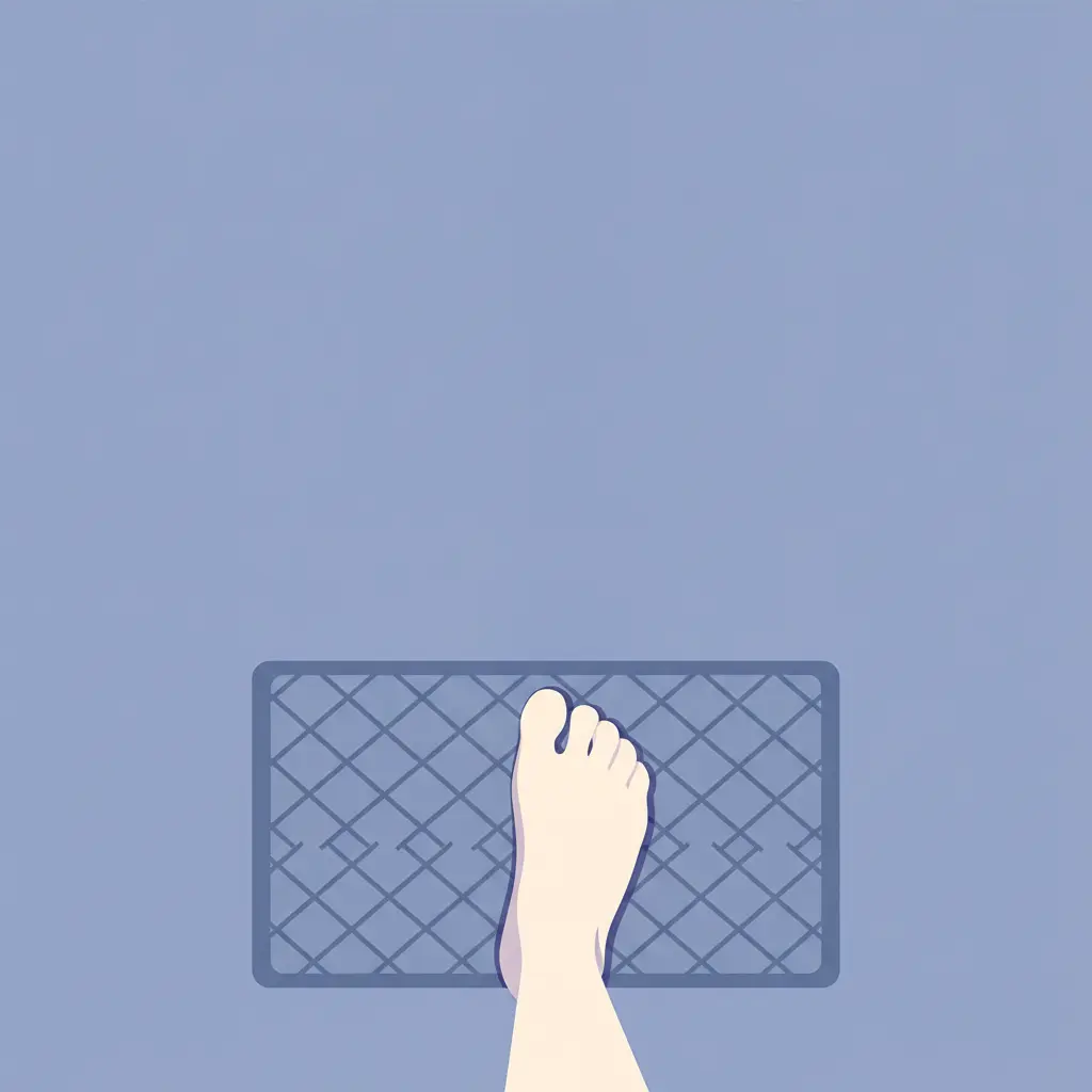 Un pied qui pose le premier pas sur un paillasson.