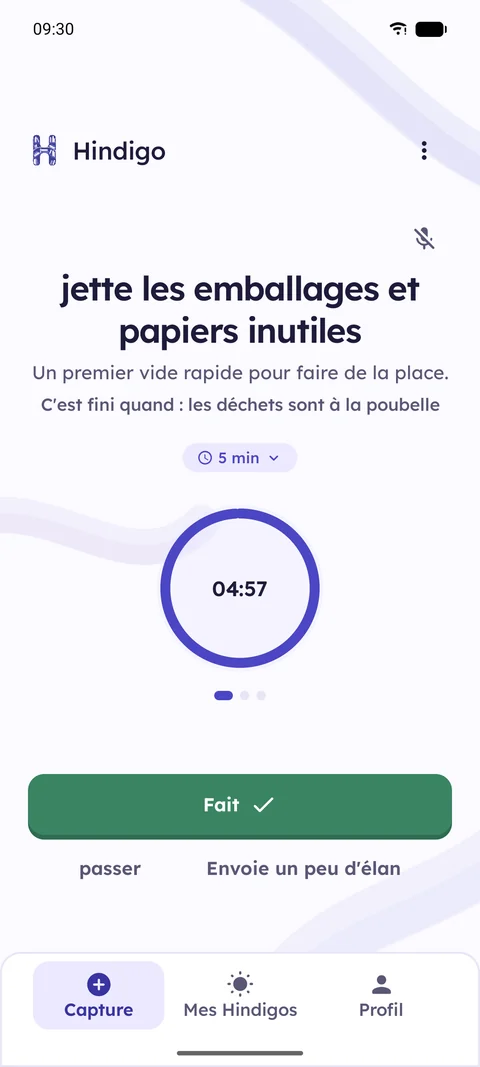 Hindigo — One step at a time, with a timer